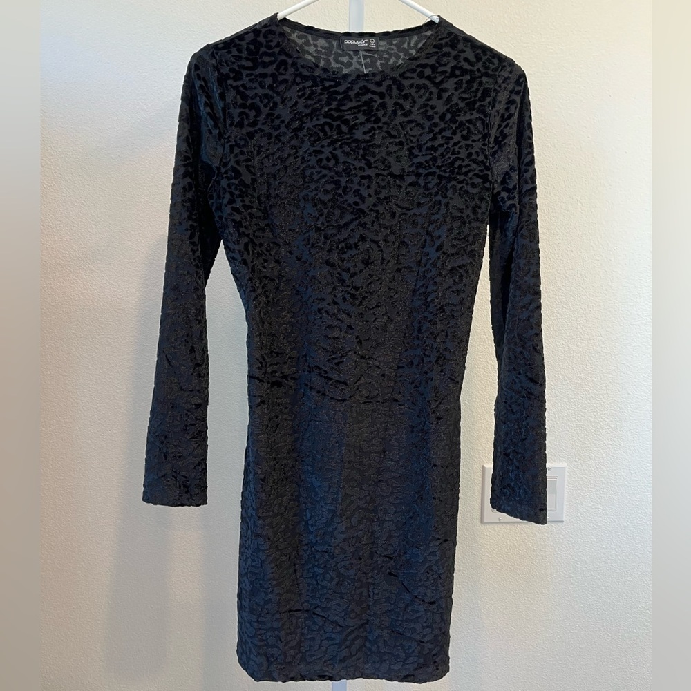 Popular Basics Black Textured Long Sleeve Dress